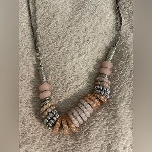 Silver and pink charm necklace